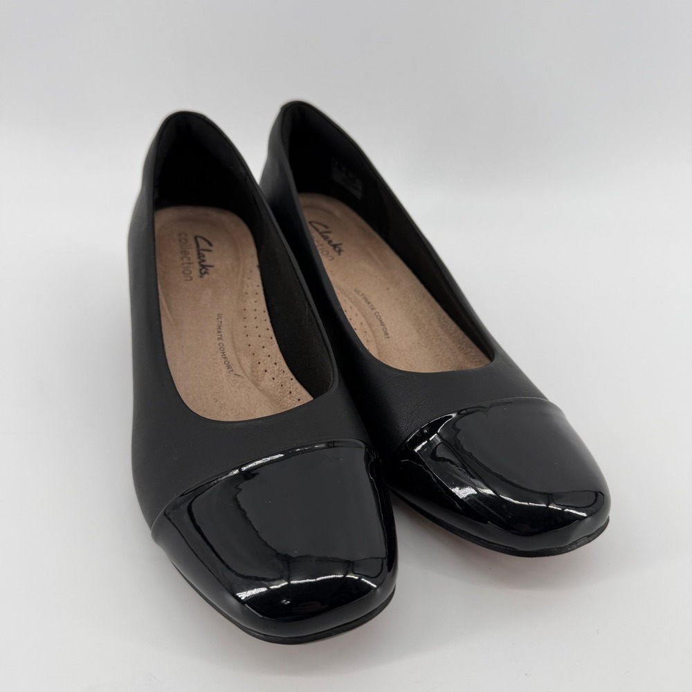 Clarks Pumps Womens 8.5 Black Ultimate Comfort Cap Toe Block Heel 261534134060